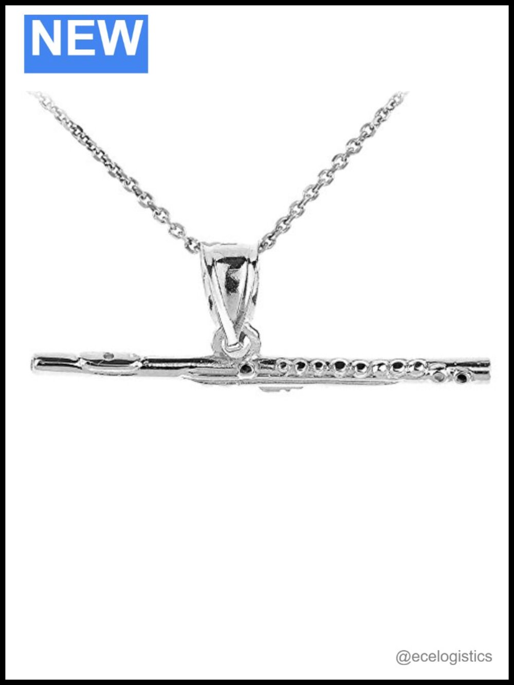 Sterling Silver Music Charm Flute Pendant Necklace 16"